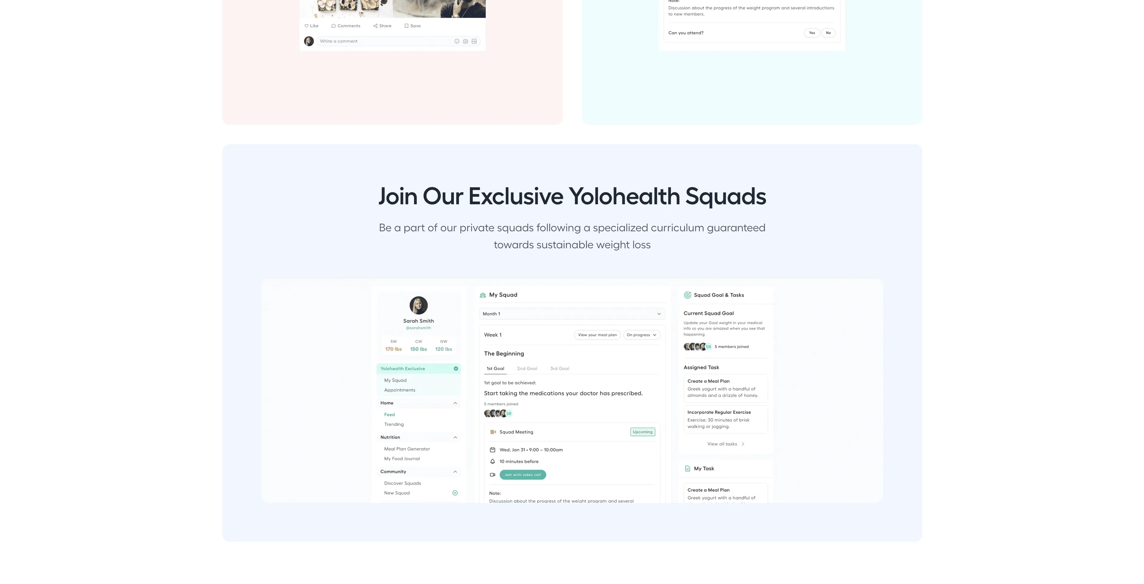 Community squads interface with progress tracking and goal management