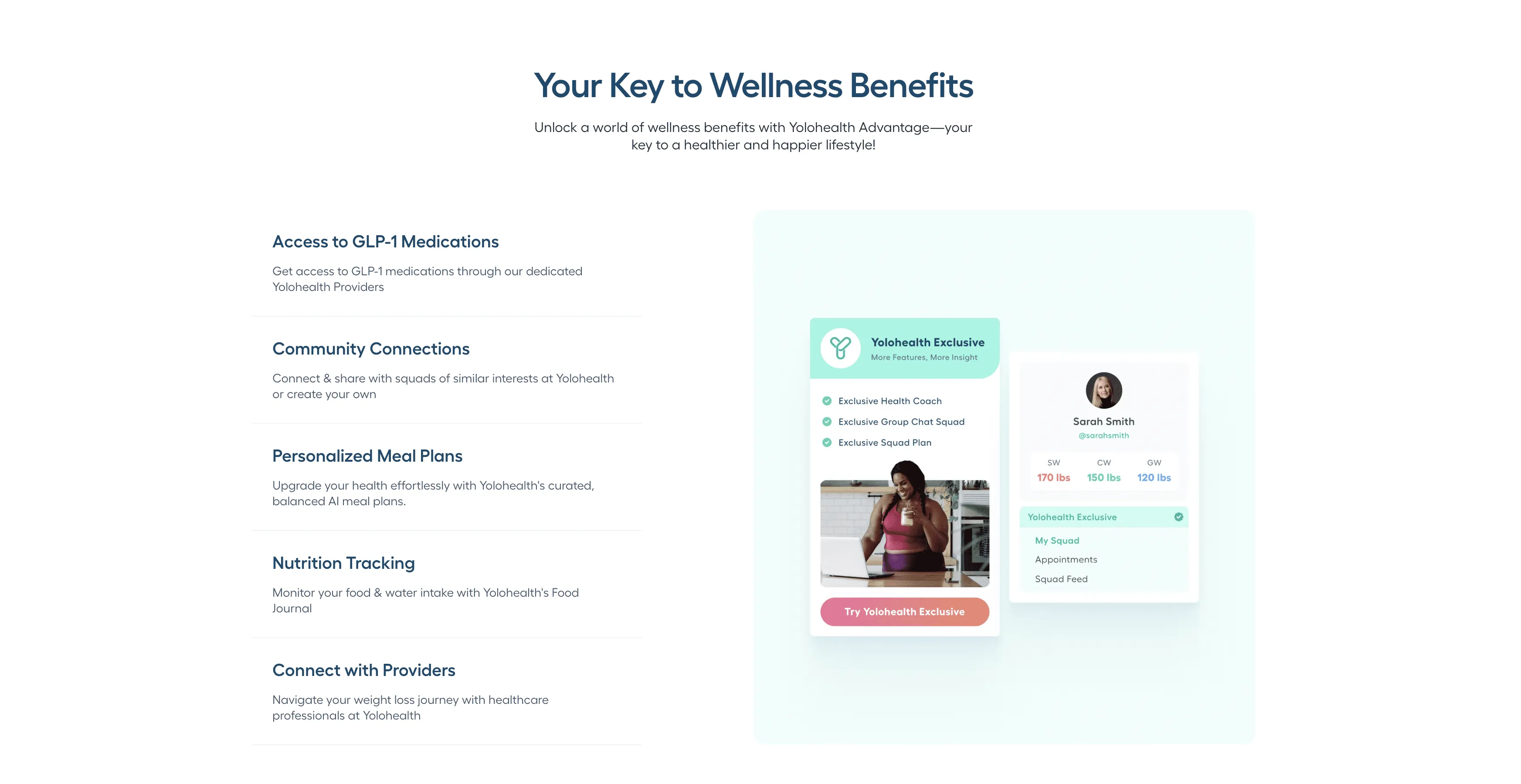 Wellness benefits dashboard showing personalized health insights and membership features